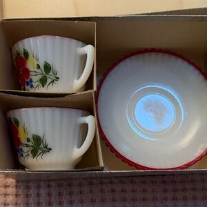 Vintage Floral Drinkware Set with Red and Yellow Macbeth Evan’s hand painted